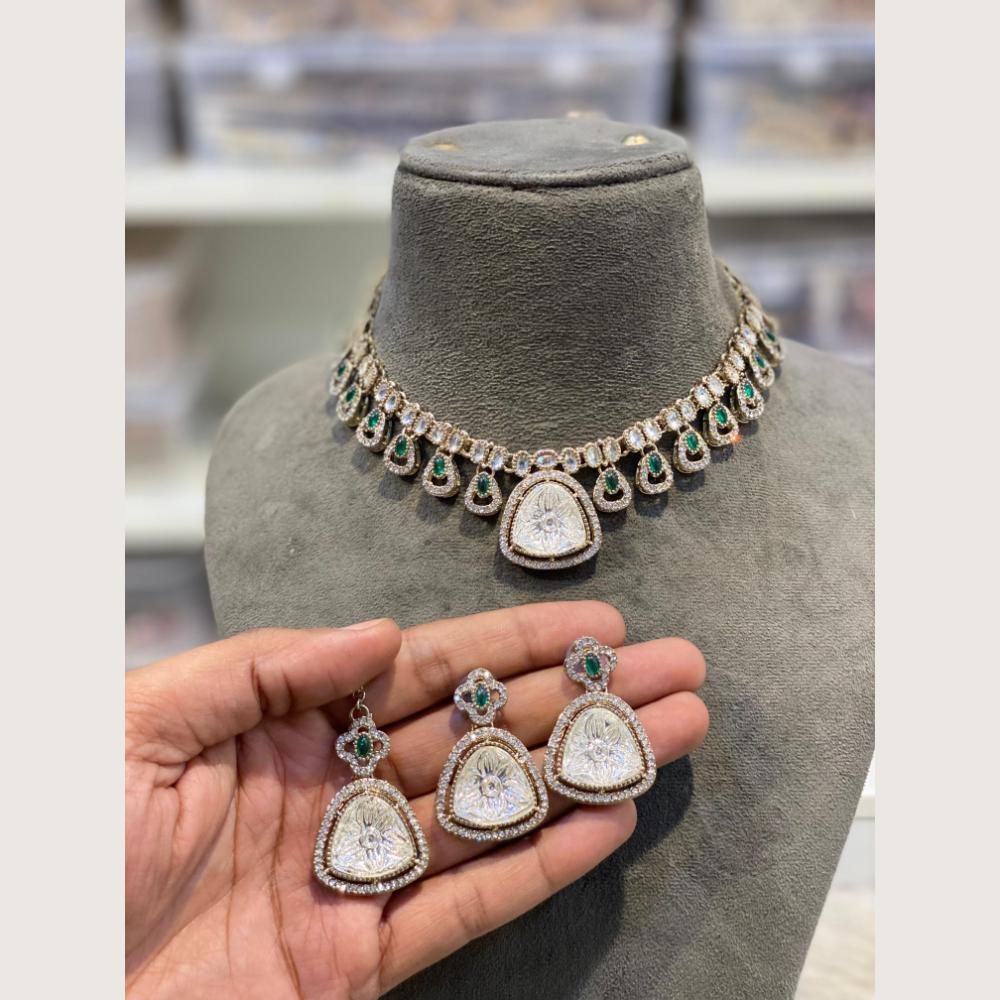Hira Collections Premium Pota Stone And Austrian Stone Choker Necklace Set