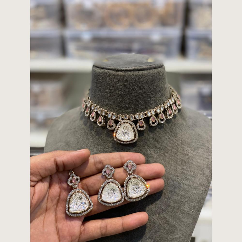 Hira Collections Premium Pota Stone And Austrian Stone Choker Necklace Set