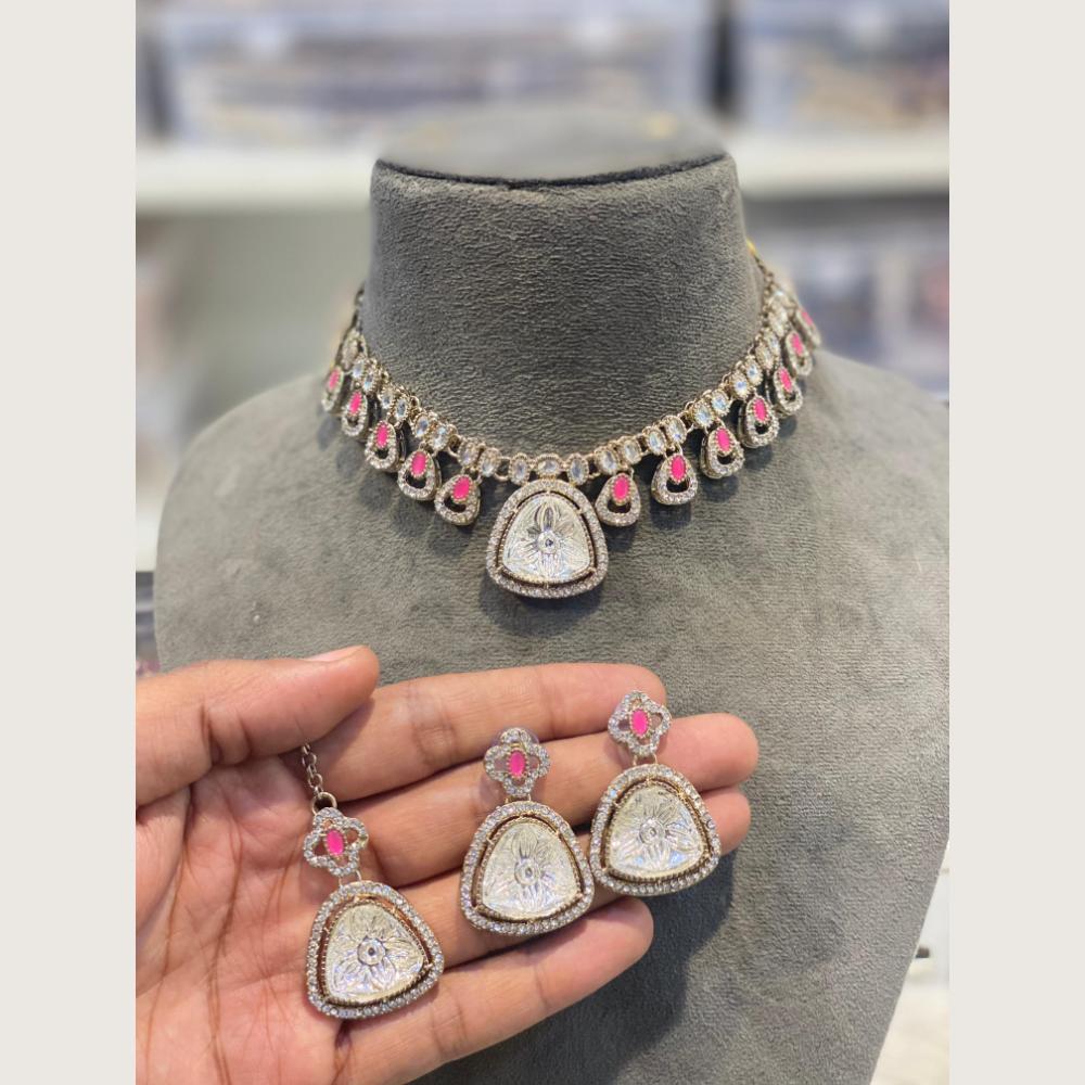Hira Collections Premium Pota Stone And Austrian Stone Choker Necklace Set