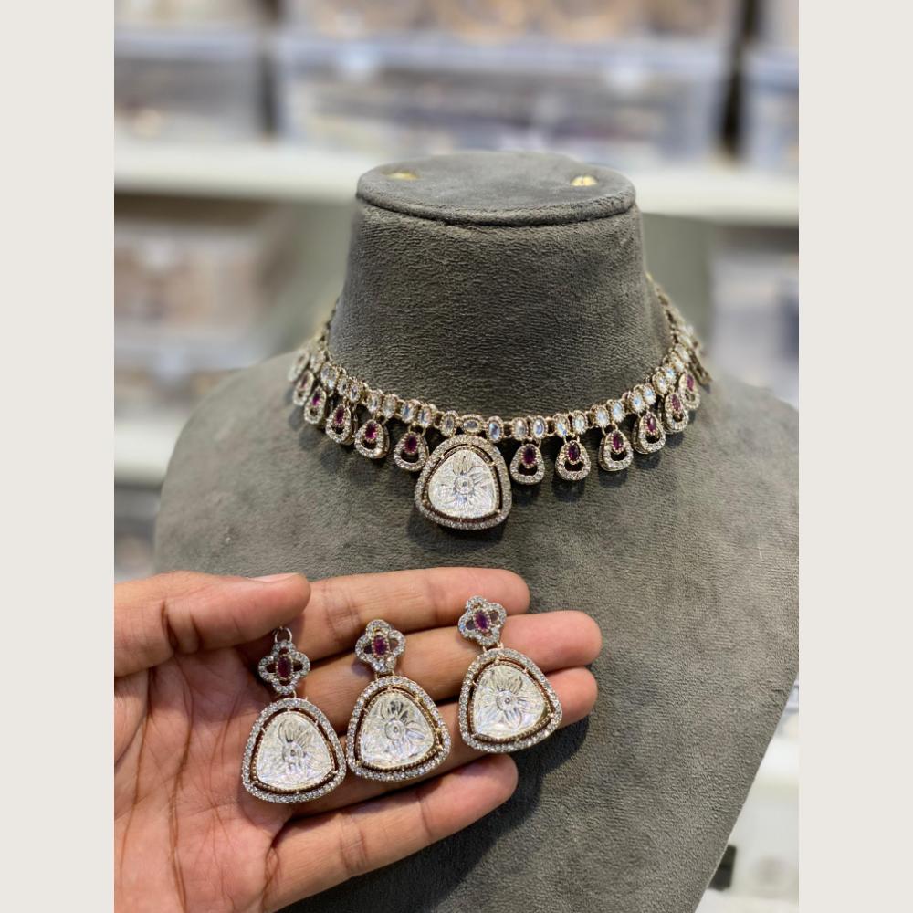 Hira Collections Premium Pota Stone And Austrian Stone Choker Necklace Set