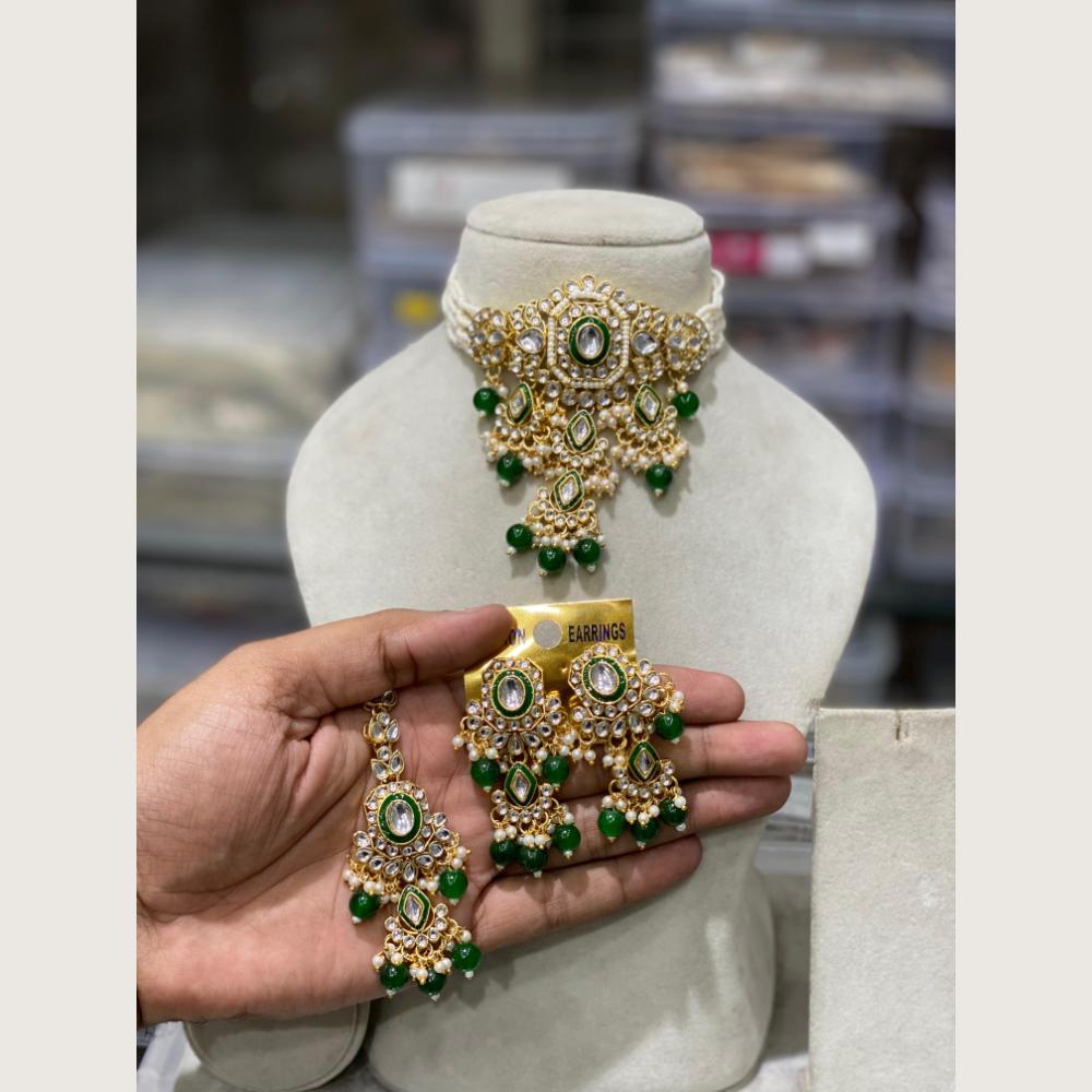 Hira Collections Elegant Kundan Stone And Beads Choker Necklace Set