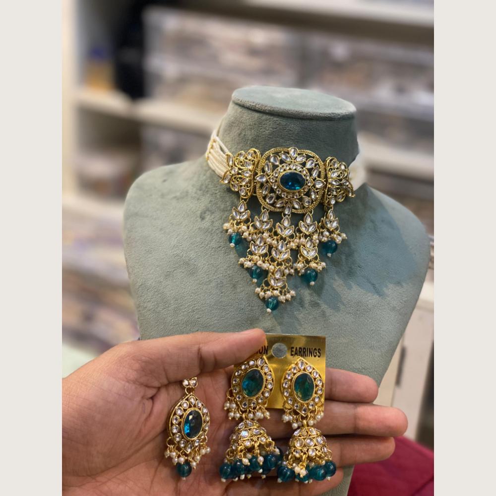 Hira Collections Elegant Kundan Stone And Beads Choker Necklace Set