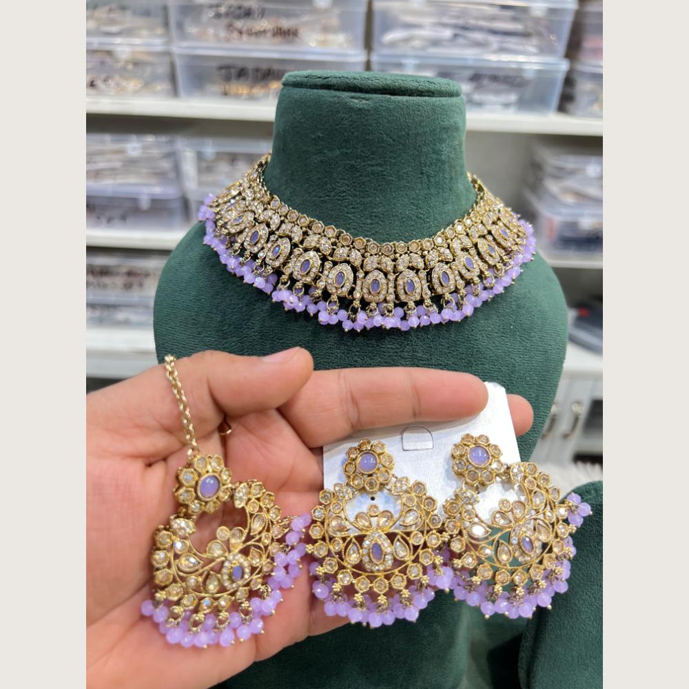Hira Collections Premium Pota Stone And Austrian Stone Choker Necklace Set