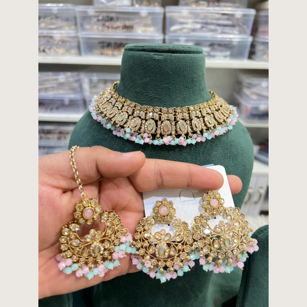 Hira Collections Premium Pota Stone And Austrian Stone Choker Necklace Set