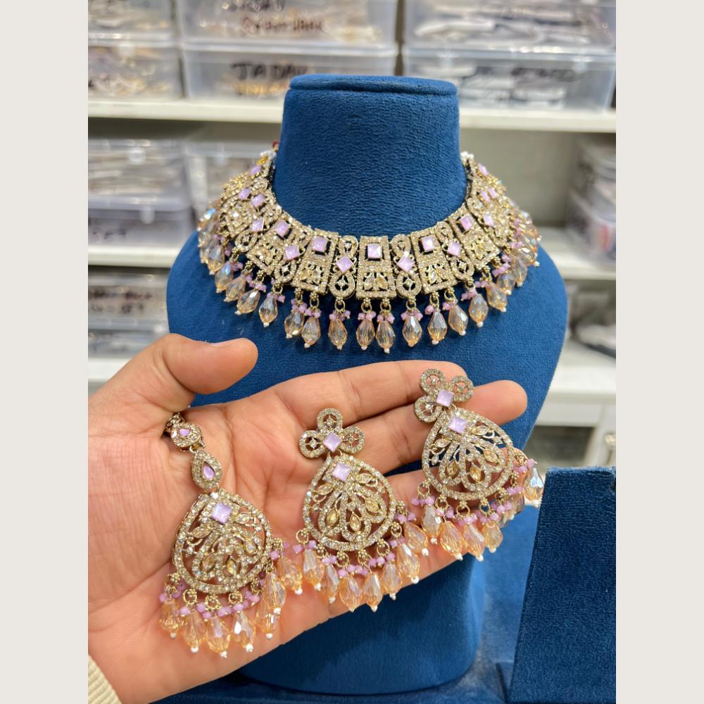 Hira Collections Premium Pota Stone And Austrian Stone Choker Necklace Set