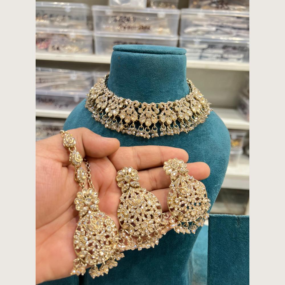 Hira Collections Premium Pota Stone And Austrian Stone Choker Necklace Set