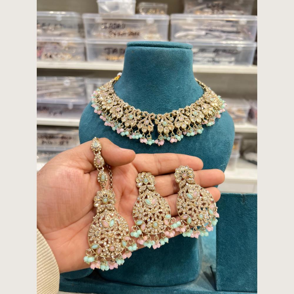 Hira Collections Premium Pota Stone And Austrian Stone Choker Necklace Set