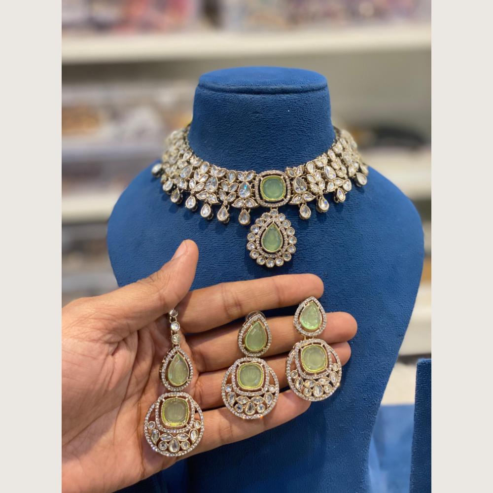 Hira Collections Premium Pota Stone And Austrian Stone Choker Necklace Set
