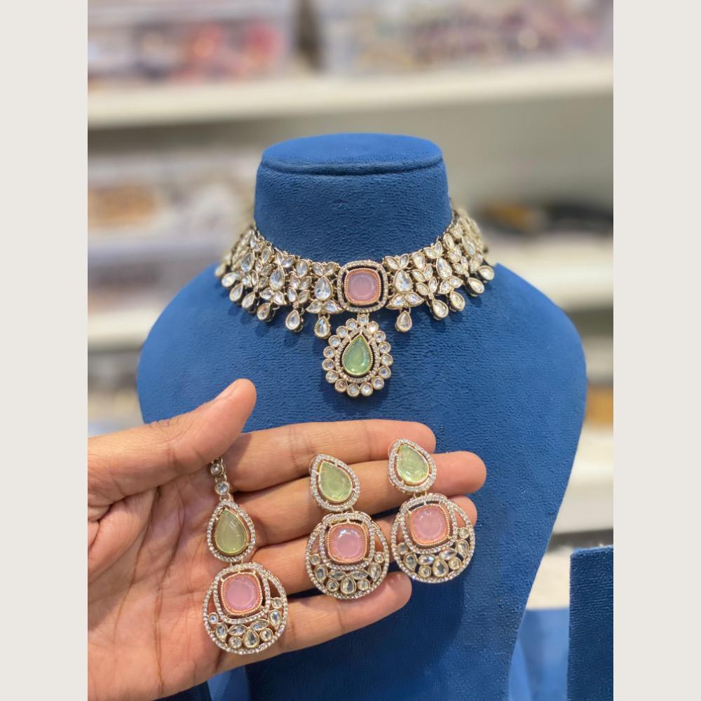 Hira Collections Premium Pota Stone And Austrian Stone Choker Necklace Set