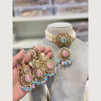 Hira Collections Classic Pota And Crystal Stone Beads Choker Necklace Set
