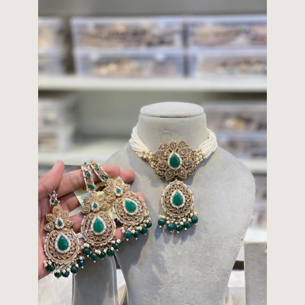 Hira Collections Classic Pota And Crystal Stone Beads Choker Necklace Set
