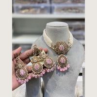 Hira Collections Classic Pota And Crystal Stone Beads Choker Necklace Set
