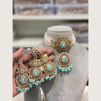Hira Collections Classic Pota And Crystal Stone Beads Choker Necklace Set
