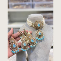 Hira Collections Classic Pota And Crystal Stone Beads Choker Necklace Set