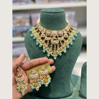 Hira Collections Royal Peacock Design Kundan Stone And Beads Meenakari Necklace Set