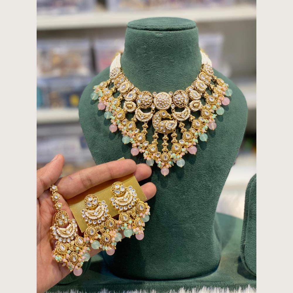 Hira Collections Royal Peacock Design Kundan Stone And Beads Meenakari Necklace Set