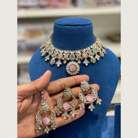 Hira Collections Premium Pota Stone And Austrian Stone Choker Necklace Set