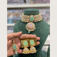 Hira Collections Classic Pota And Crystal Stone Beads Choker Necklace Set