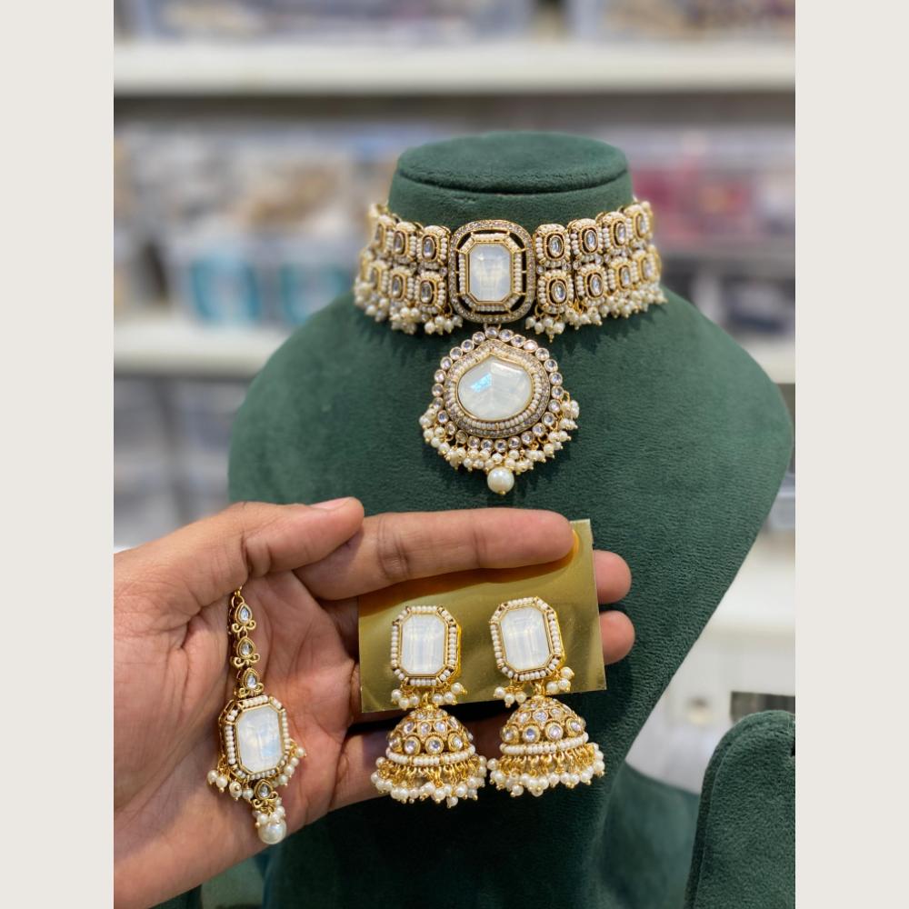Hira Collections Classic Pota And Crystal Stone Beads Choker Necklace Set