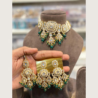 Hira Collections Classic Crystal Stone And Beads Choker Necklace Set  