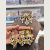 Hira Collections Classic Crystal Stone And Beads Choker Necklace Set