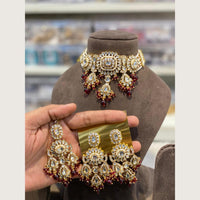 Hira Collections Classic Crystal Stone And Beads Choker Necklace Set
