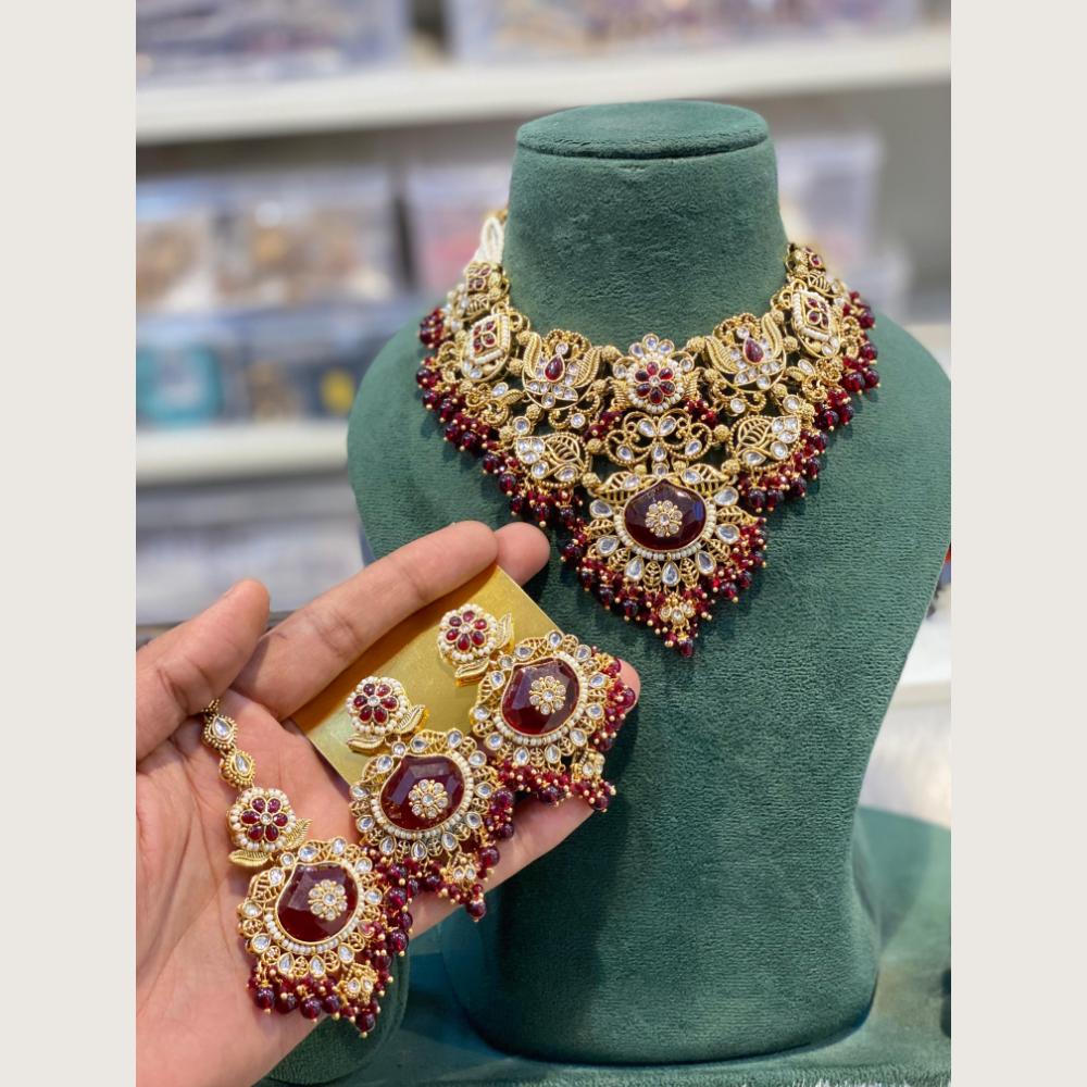 Hira Collections Traditional Kundan Stone And Pearl Choker Jewellery Necklace Set