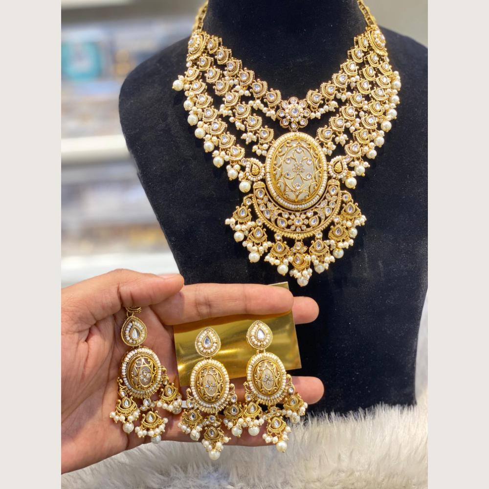 Hira Collections Traditional Kundan Stone And Pearl Necklace Set