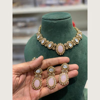 Hira Collections Indian Ethnic Pota Stone And Crystal Stone Necklace Set