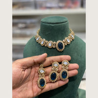 Hira Collections Indian Ethnic Pota Stone And Crystal Stone Necklace Set