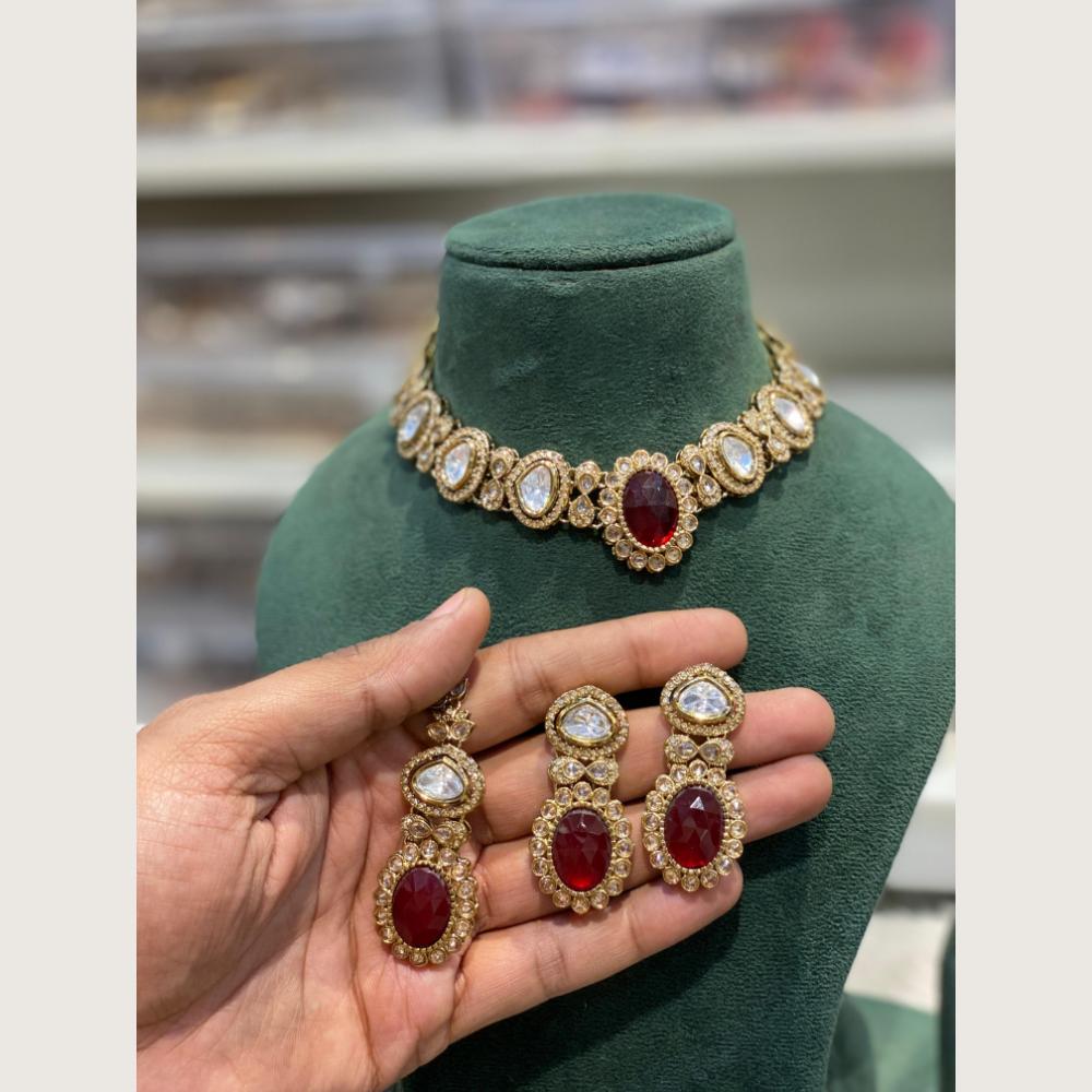 Hira Collections Indian Ethnic Pota Stone And Crystal Stone Necklace Set