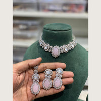 Hira Collections Indian Ethnic Pota Stone And Crystal Stone Necklace Set