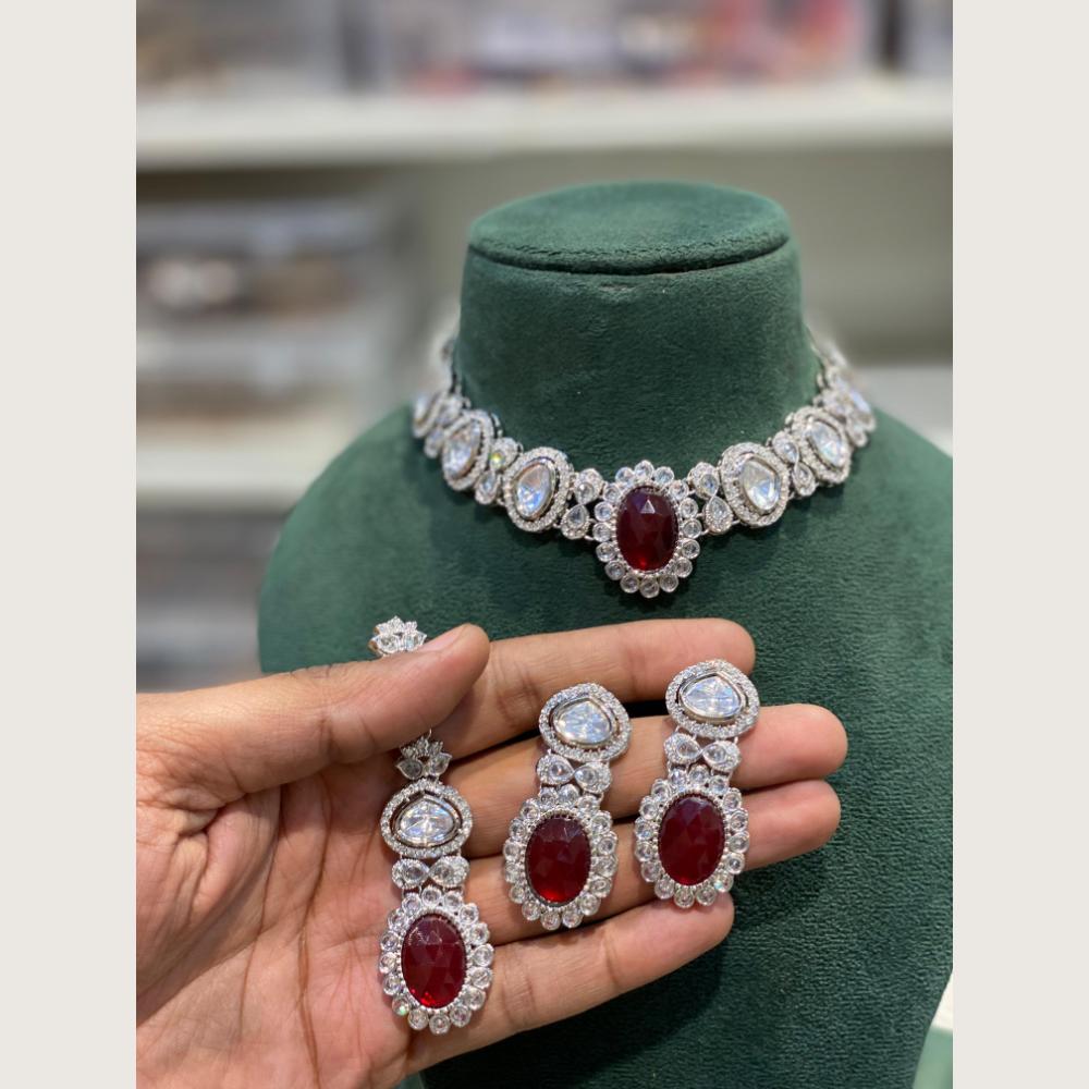Hira Collections Indian Ethnic Pota Stone And Crystal Stone Necklace Set