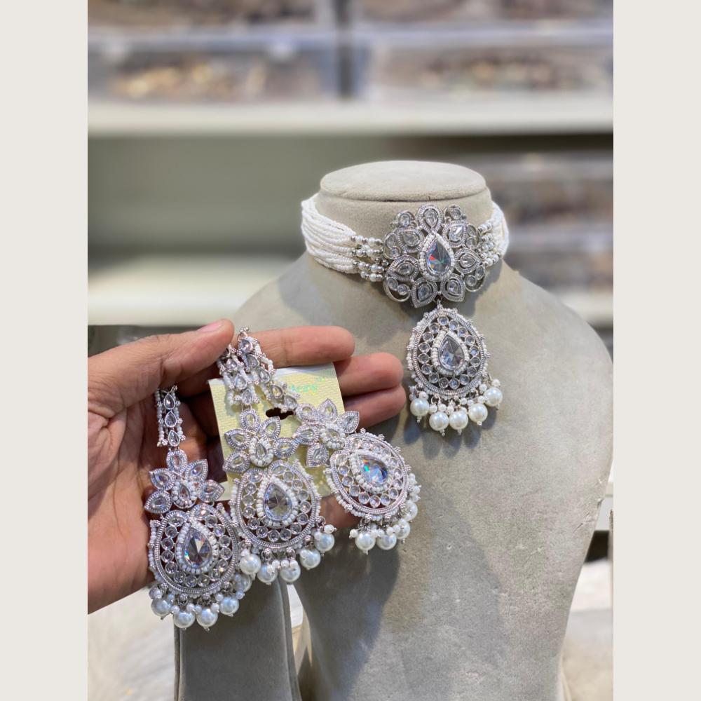 Hira Collections Indian Ethnic Crystal Stone And Beads Choker Necklace Set  