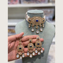 Hira Collections Indian Ethnic Crystal Stone And Pearl Choker Necklace Set