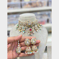 Hira Collections Premium Pota Stone And Austrian Stone Pearl Choker Necklace Set