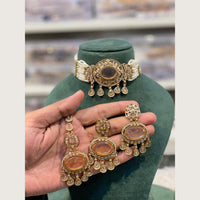 Hira Collections Indian Ethnic Crystal Stone And Pearl Choker Necklace Set