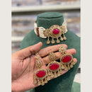Hira Collections Indian Ethnic Crystal Stone And Pearl Choker Necklace Set