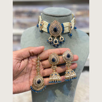 Hira Collections Indian Ethnic Crystal Stone And Pearl Choker Necklace Set  