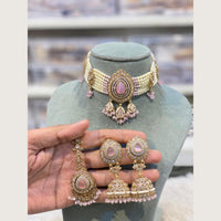 Hira Collections Indian Ethnic Crystal Stone And Pearl Choker Necklace Set