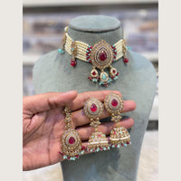 Hira Collections Indian Ethnic Crystal Stone And Pearl Choker Necklace Set