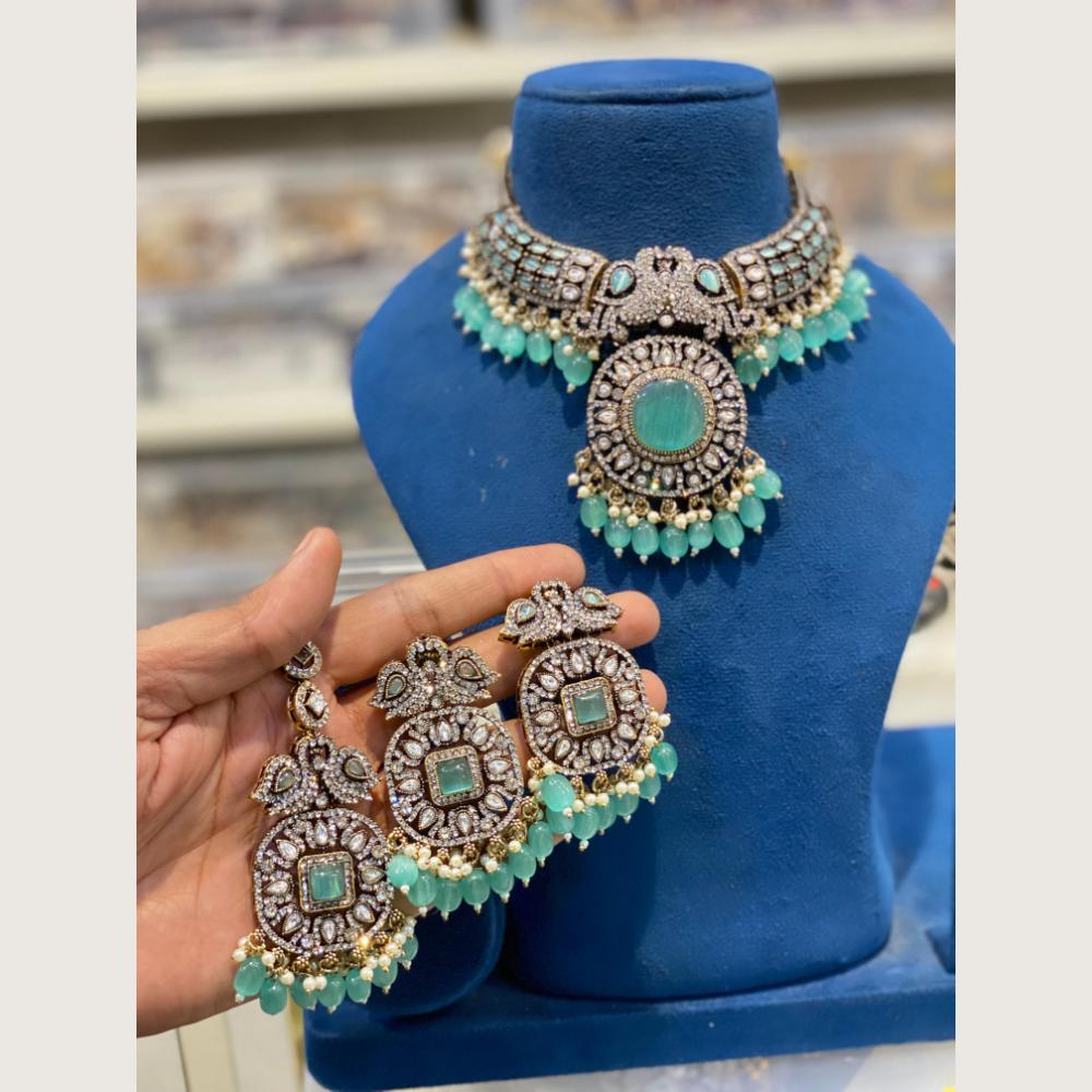 Hira Collections Indian Ethnic Crystal Stone And Pearl Choker Necklace Set