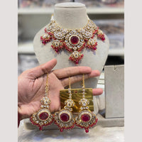 Hira Collections Royal Style Kundan Stone Pearl And Beads Choker Necklace Set