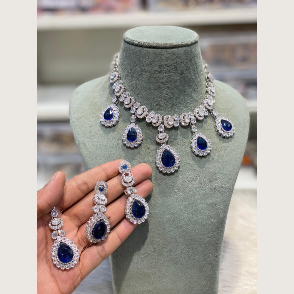 Hira Collections Sparkling Crystal Stone Necklace & Earrings Set