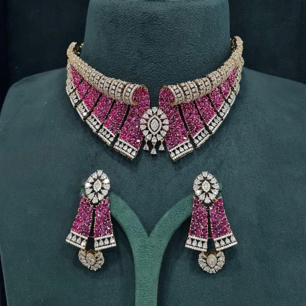 Hira Collections Designer American Diamond Trendy Necklace Set