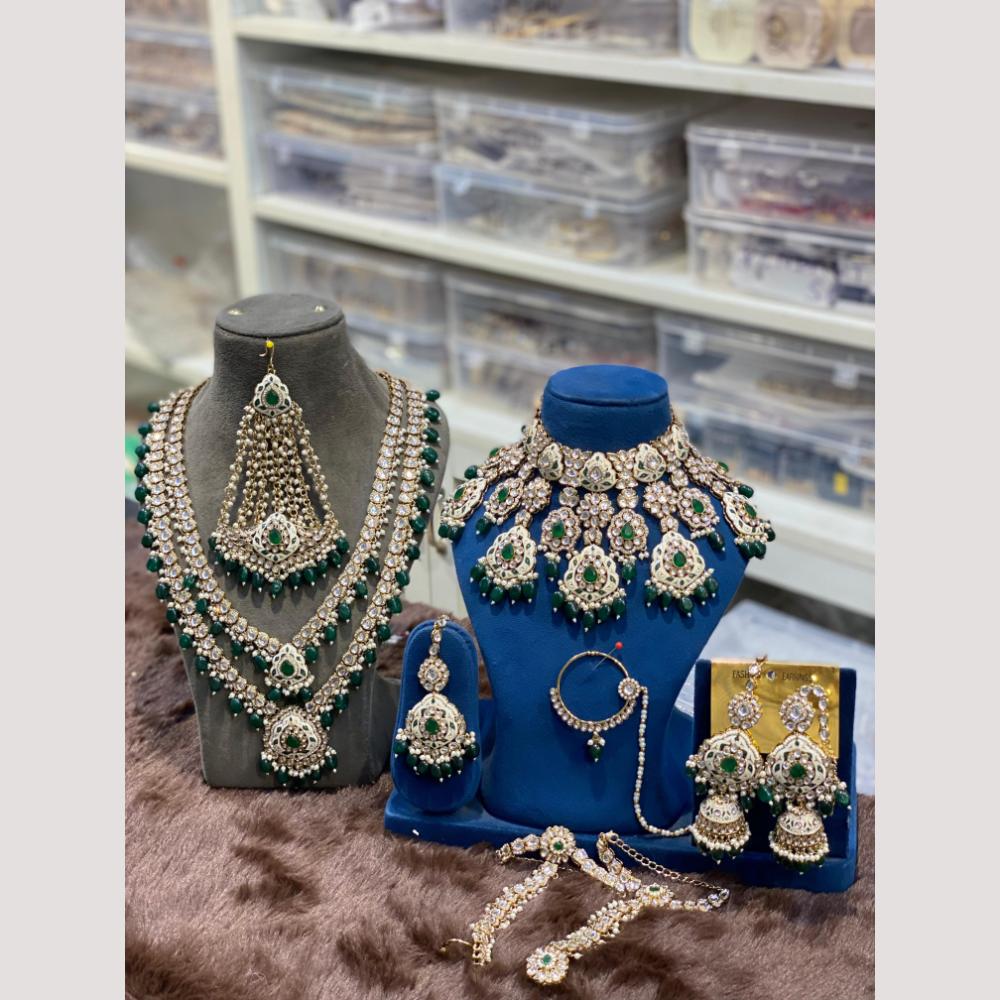 Hira Collections Grand Kundan And Beads Meenakari Bridal Jewellery Set