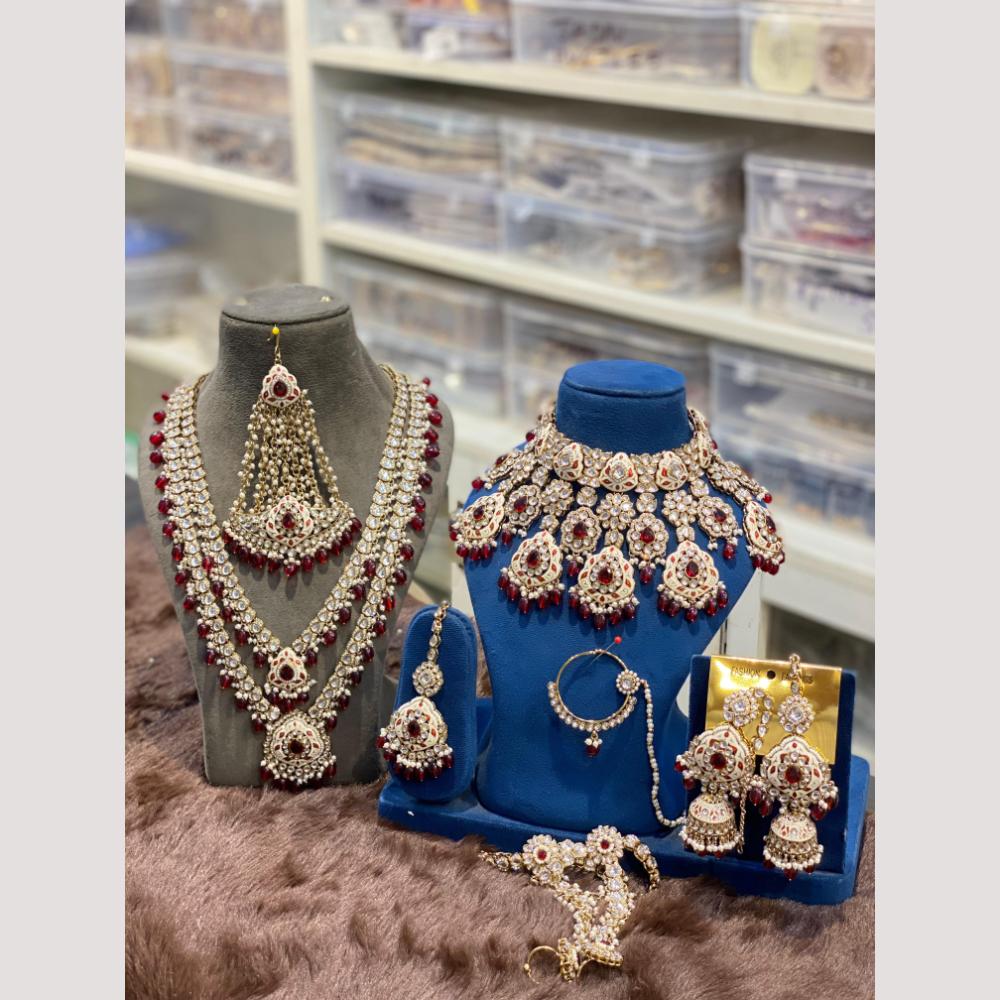 Hira Collections Grand Kundan And Beads Meenakari Bridal Jewellery Set