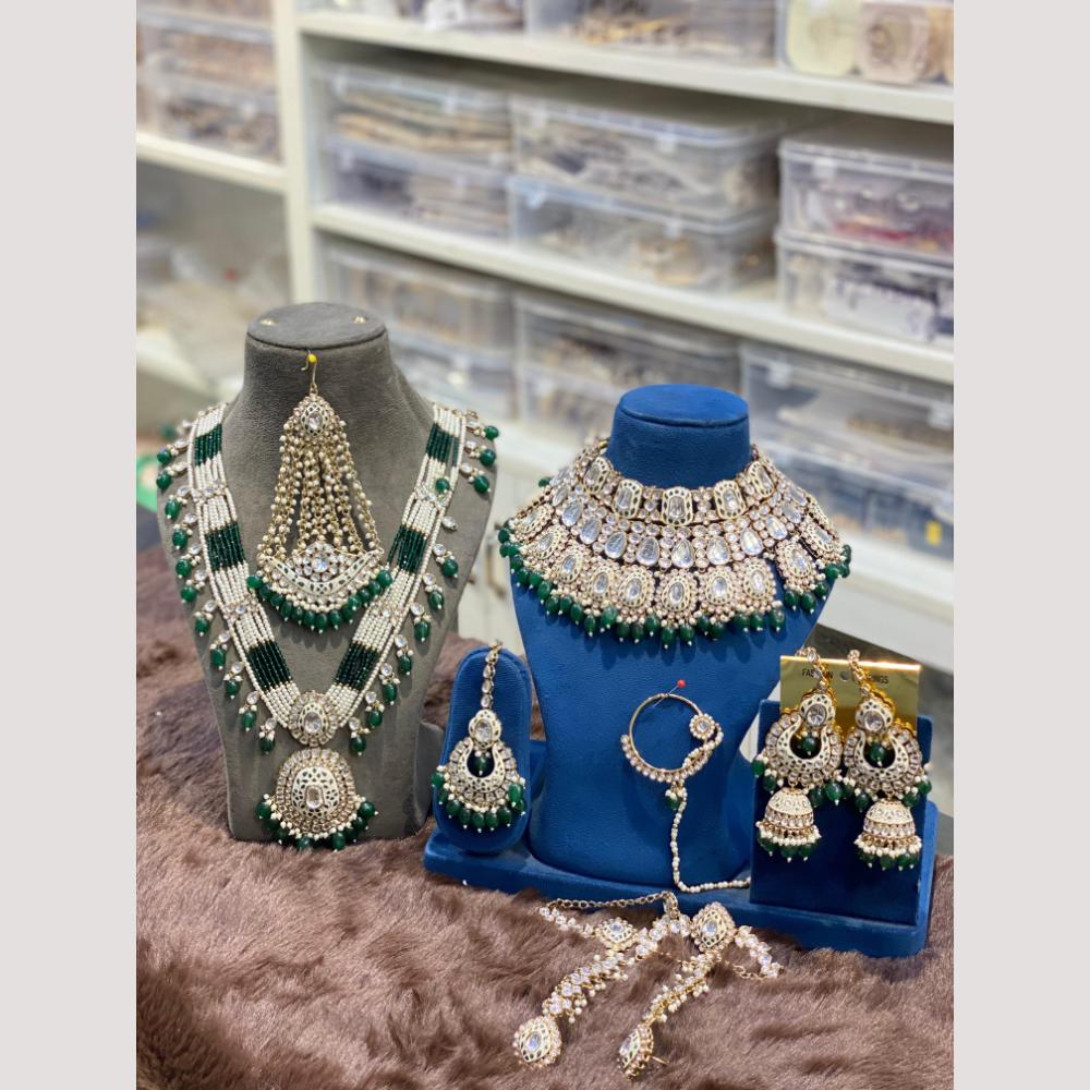 Hira Collections Grand Kundan And Beads Meenakari Bridal Jewellery Set