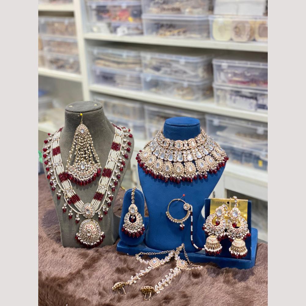Hira Collections Grand Kundan And Beads Meenakari Bridal Jewellery Set