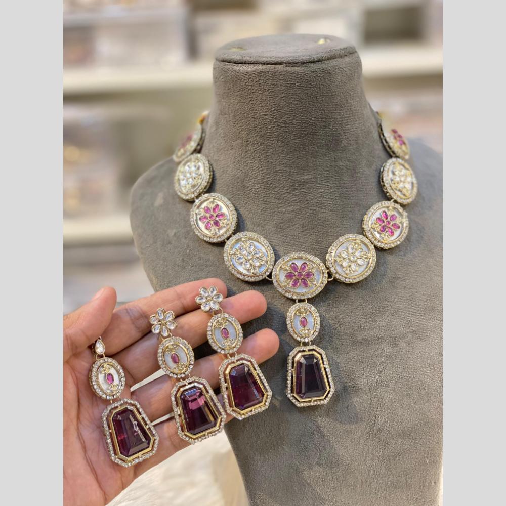 Hira Collections Glamorous Kundan And Crystal Stone Necklace Set